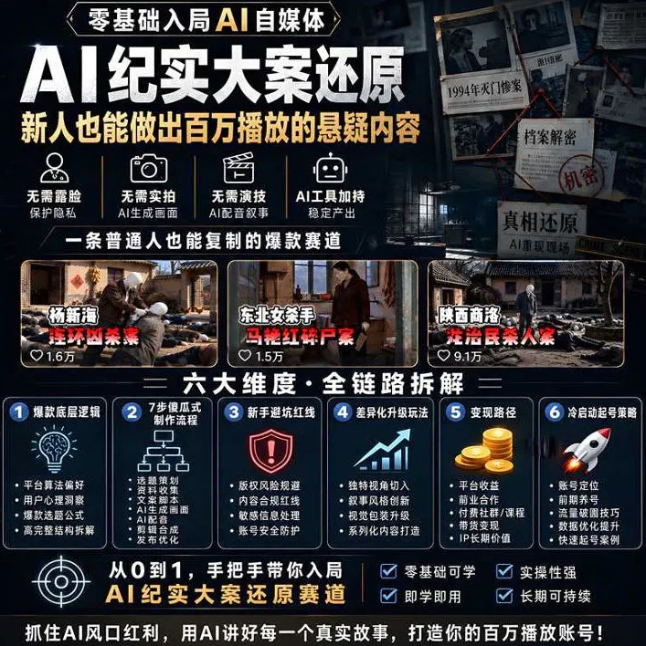 抖音AI案件还原变现项目！